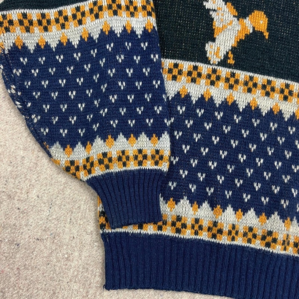 Vintage Bird Sweater Mens XL Blue 1980s Striped Geometric Outdoors USA Classic‎ - Picture 4 of 10